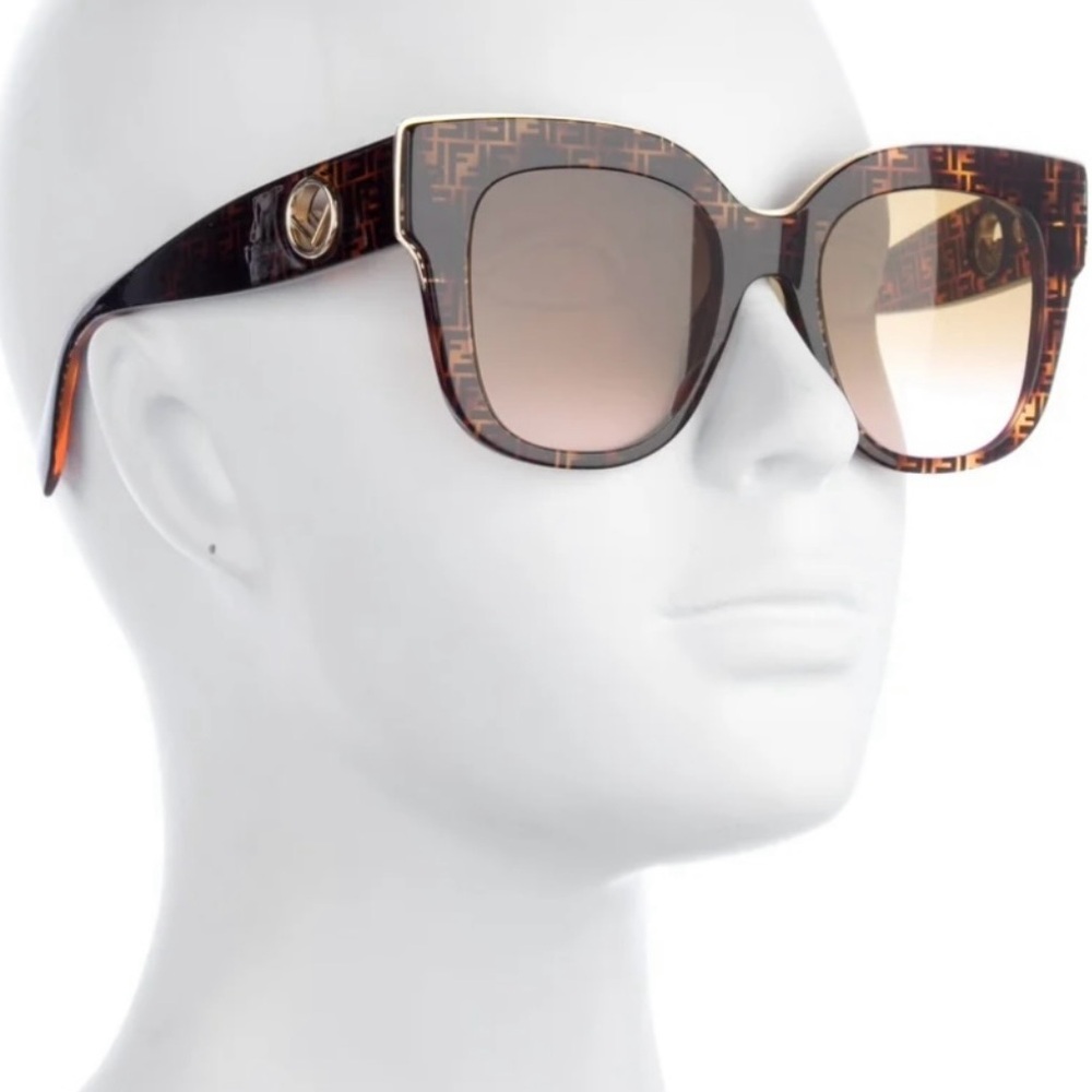 FENDI ZUCCA “FF” OVERSIZE BROWN /BLACK TORTOISESHELL SUNGLASSES - Picture 15 of 16